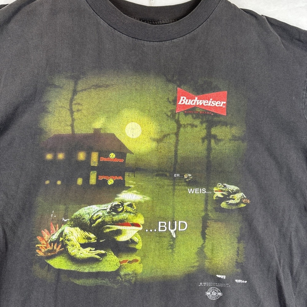 Vintage 1996 Budweiser T-Shirt Bud Weis Er Frogs Stanley Desantis Black Large